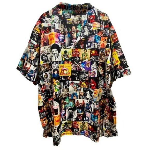Jimi Hendrix Photo Collage Shirt Men's 3X/4X Hawaiian Style Camp Top Rare EUC - Picture 4 of 8